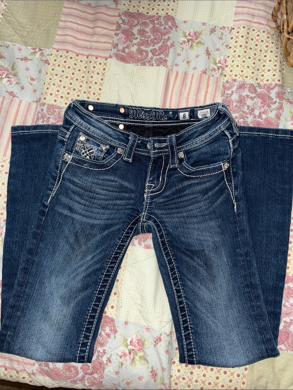 Miss Me Blue Bootcut Jeans with Embroidered Pockets